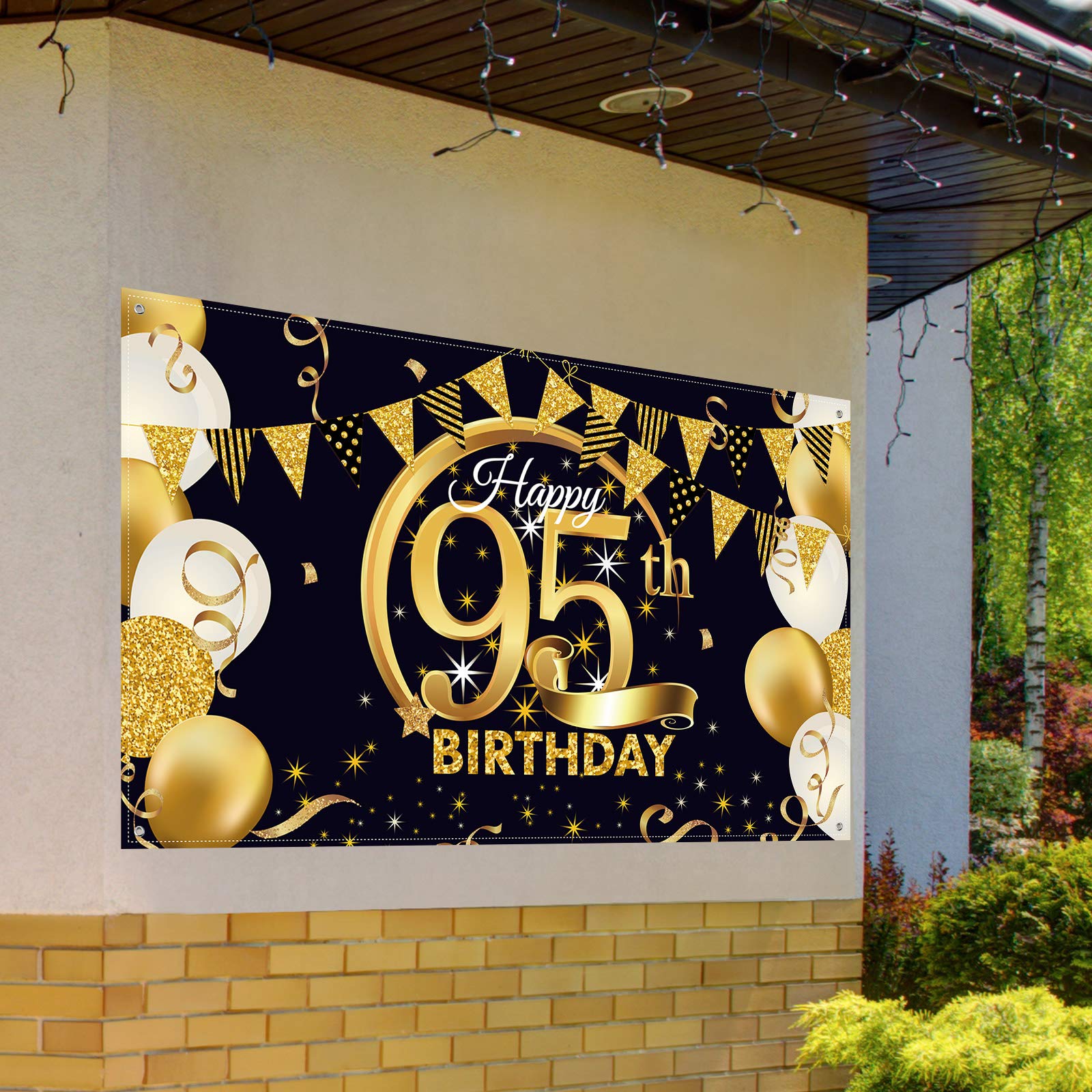 Birthday Party Decoration Extra Large Fabric Black Gold Sign Poster for Anniversary Photo Booth Backdrop Background Banner, Birt